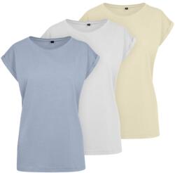 Build Your Brand Set de 3 tricouri pentru femei cu mâneci suflecate - Galbenă fin / albă / deschisă albastră | 5XL (BY021-3ks-syellow-wht-lghtblue-5XL)