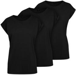 Build Your Brand Set de 3 tricouri pentru femei cu mâneci suflecate - Neagră | XL (BY021-3ks-black-XL)