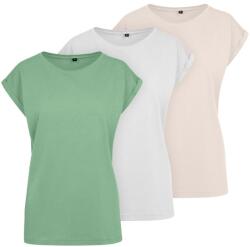 Build Your Brand Set de 3 tricouri pentru femei cu mâneci suflecate - Albă / roz / neo mint | M (BY021-3ks-white-pink-neomint-M)