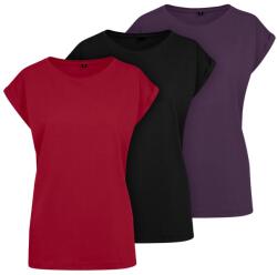 Build Your Brand Set de 3 tricouri pentru femei cu mâneci suflecate - Vin / neagră / închisa violet | 5XL (BY021-3ks-brg-black-darkviolett-5XL)