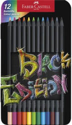 Faber-Castell Színes ceruza készlet, háromszögletű, fémdobozban, FABER-CASTELL "Black Edition", 12 különböző szín (116413) - mystock