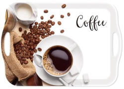 Tálca, szögletes, műanyag, füllel, kávé mintás, 41, 5x28, 5 cm (1605MUA124) - mystock