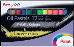 Pentel Olajpasztell kréta, PENTEL, "Arts", 12 különböző fluoreszkáló és metál szín (PHN-MF12) - mystock