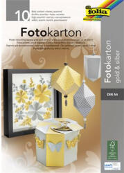 Dekorkarton tömb, A4, 300 g, 10 lap, FOLIA, arany-ezüst (611)