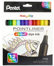 Pentel Tűfilc készlet, 0, 4 mm, PENTEL "Pointliner", 12 különböző szín (S40-12) - mystock