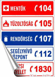  Információs matrica, 11, 6x16, 6 cm, "Segélyhívószámok (650 - 7)