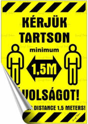  Információs matrica, 11, 6x16, 6 cm, kétnyelvű, "Kérjük tartson mininum 1, 5 m távolságot! (650 - 35) - tonerpiac