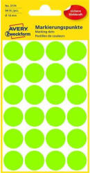 AVERY Etikett címke, o18mm, jelölésre, neon 24 címke/ív, 4 ív/doboz, Avery zöld (3174) - tonerpiac