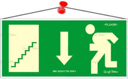  Információs tábla, 25x11, 5 cm, fluoreszkáló, utánvilágítós, "Menekülési irány le, lépcső balra (300 - 80) - tonerpiac
