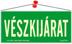  Információs tábla, 25x11, 5 cm, fluoreszkáló, utánvilágítós, "Vészkijárat (300 - 10) - tonerpiac