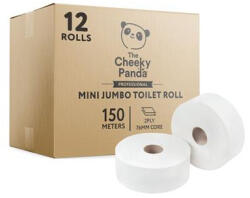 The Cheeky Panda Toalettpapír, bambusz, 2 rétegű, nagytekercses, 18 cm átmérő, 150 m/tekercs, 12 tekercs, CHEEKY PANDA, fehér (76-PFMINJRL12) - tonerpiac