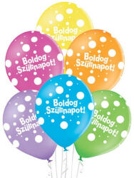  11 inch-es Boldog Szülinapot Big Polka Dots Tropical Ast. Szülinapi Lufi (6 db/csomag