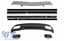 KITT Hátsó lökhárító diffúzor kipufogóvégekkel, MERCEDES W176 A-osztály (2013-2018) modellekhez, A45 facelift dizájn, szénszálas Kompatibilis: Mercedes A-osztály W176 facelift előtti és facelift model (COR