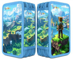  Tolltartó, töltött, 3 emeletes, cipzáras, "Gimboo", kék, építőkockás