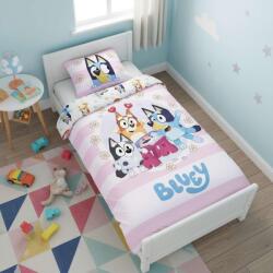  DISNEY Bluey rózsaszín csíkos virágos ovis mértű ágyneműhuzat 140x200cm, 70x90 cm