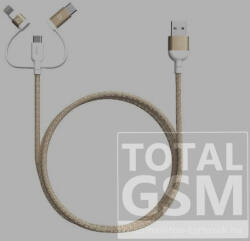 ADAM elements PeAk II 120B Trio Apple iPhone 5 / 5S / SE / 5C / 6 / 6S / 6 Plus / 6S Plus / 7 / 7 Plus / 8 / 8 Plus / X / XS / XS Max / XR / 11 / 11 Pro / 11 Pro Max Lightning-microUSB adat- és töltőkábel MFi arany