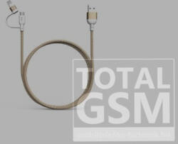 ADAM elements PeAk II Duo Apple iPhone 5 / 5S / SE / 5C / 6 / 6S / 6 Plus / 6S Plus / 7 / 7 Plus / 8 / 8 Plus / X / XS / XS Max / XR / 11 / 11 Pro / 11 Pro Max Lightning-microUSB adat- és töltőkábel MFi arany (1, 2