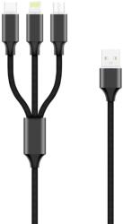 Forever 3in1 USB-Lightning (8Pin)-Type-C-MicroUSB fekete adatkábel 2A 1m