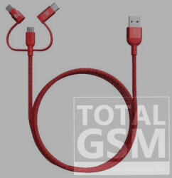 ADAM elements PeAk II 120B Trio Apple iPhone 5 / 5S / SE / 5C / 6 / 6S / 6 Plus / 6S Plus / 7 / 7 Plus / 8 / 8 Plus / X / XS / XS Max / XR / 11 / 11 Pro / 11 Pro Max Lightning-microUSB adat- és töltőkábel MFi piros