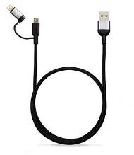 ADAM elements PeAk II Duo Apple iPhone 5 / 5S / SE / 5C / 6 / 6S / 6 Plus / 6S Plus / 7 / 7 Plus / 8 / 8 Plus / X / XS / XS Max / XR / 11 / 11 Pro / 11 Pro Max Lightning-microUSB adat- és töltőkábel MFi szürke (20 