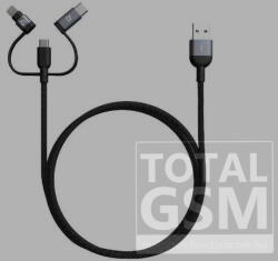 ADAM elements PeAk II 120B Trio Apple iPhone 5 / 5S / SE / 5C / 6 / 6S / 6 Plus / 6S Plus / 7 / 7 Plus / 8 / 8 Plus / X / XS / XS Max / XR / 11 / 11 Pro / 11 Pro Max Lightning-microUSB adat- és töltőkábel MFi szürk