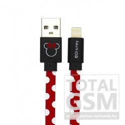  USB kábel Disney - Minnie Apple iPhone 5 / 5S / SE / 5C / 6 / 6S / 6 Plus / 6S Plus / 7 / 7 Plus / 8 / 8 Plus / X / XS / XS Max / XR / 11 / 11 Pro / 11 Pro Max lightning 8pin 1 méter piros pöttyös