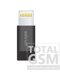 Astrum 8 pin Apple iPhone 5 / 5S / SE / 5C / 6 / 6S / 6 Plus / 6S Plus / 7 / 7 Plus / 8 / 8 Plus / X / XS / XS Max / XR / 11 / 11 Pro / 11 Pro Max Lightning Micro USB átalakító adapter MFI engedéllyel fekete