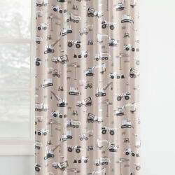 Goldea pamut gyerekfüggöny - teherautók és markolók bézs alapon 180x150 cm