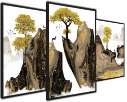  Absztrakt Vászonkép Triptichon Poszterek Hegyek Arany 40x50 (40x50 Abstrakcja Tryptyk Obraz 7)