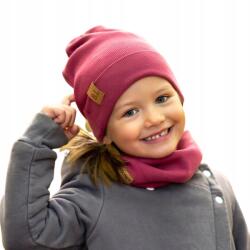 Bubalove Csecsemő sapka és kémény bordázott pamut sötét rózsaszín 40-46 cm (Czapka i komin dla niemowlaka ciemny róż)