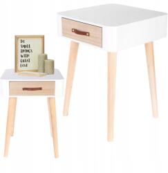 HowHomely Éjjeliszekrény Eve bőr fogantyú fehér hálószoba fiókkal Loft (HH-HD3739)