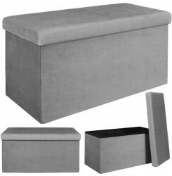 HowHomely Linea velúr puff tárolórekesszel szürke összecsukható boho nappali ülőke (HH-6814)