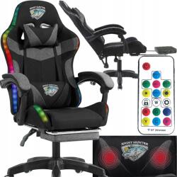  LED-es gamer szék Forgatható Szövet Lábtartó És Masszázs! (FOX-12M LED CZARNO-SZARY)