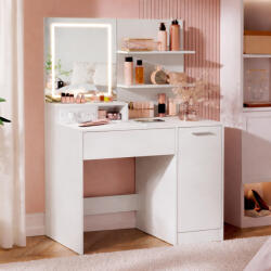 Brius Masa toaleta kailyn oglinda led priza usb sertar, 80x40x132 cm, design modern, alb (EZ-RDT138W01)