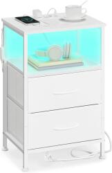 Brius Noptiera cu statie de incarcare si iluminare LED, 2 sertare si raft deschis, control aplicatie, 40x35x60 cm, alb (EZ-LGS302WH03)