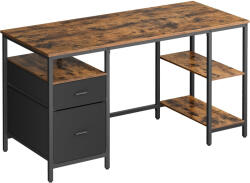 Brius Birou calculator 3 rafturi 2 sertare metalic, 140x60x76 cm, stil industrial, maro rustic (EZ-LWD104B01)