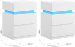Brius Set 2 noptiere mdf iluminare led culori reglabile, 35x40x55 cm, design modern, alb (EZ-LET0830W01)