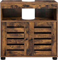 Brius Dulap baie lavoar cu 2 usi tip jaluzea, raft reglabil, 60x30x63 cm, maro rustic (EZ-BBK04BXV1)