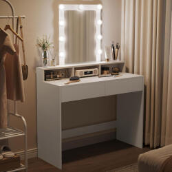Brius Masa de toaleta cu oglinda LED cu luminozitate reglabila, 2 sertare si 3 compartimente, 100x40x145 cm, alb (EZ-RDT164W01)