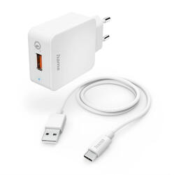 Hama 201626, Fic E3 Hálózati Töltő Szett "qc 3.0" Usb -type-c Kábellel (19, 5w), Fehér (00201626)