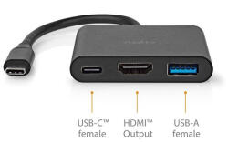 Nedis USB-C multiport adapter, 3 az 1-ben, HDMI, USB-A, USB-C, fekete - CCGB64770BK01 (CCGB64770BK01)