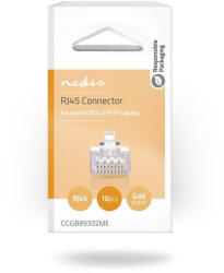 Nedis CCGB89302ME tömör kábelre, UTP RJ45 CAT5 csatlakozó dugó, szerelhető, aranyozott, 10db/csomag (CCGB89302ME) - wpower