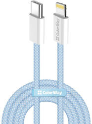 ColorWay Kábel Type-C CW-CBPDCL061-BL, Apple Lightning, fonott pamut, PD 27W, 1M kék (CW-CBPDCL061-BL)
