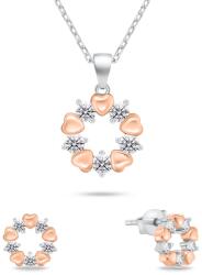 Brilio Silver Gyengéd bicolor ékszerkészlet cirkónium kövekkel SET239WR (fülbevaló, nyaklánc)