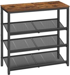 VASAGLE 4 szintes cipőtartó polc, acél, ipari stílus, rusztikus barna és fekete (LBS040KD01)