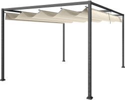 Outsunny Kültéri Pergola Kerti Pavilon 3x2 m, Behúzható Fém és Poliészter Tetővel, Krém és Szürke