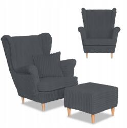  Rene Karosszék Lábtartóval, Skandináv Stílus, Family Furniture, Sötét Szürke Kordbársony