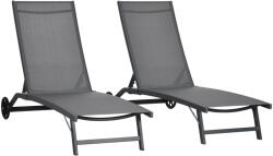 Outsunny 2 db-os napozóágy szett állítható háttámlával, alumíniumból és légáteresztő anyagból, 66x165x102 cm, sötétszürke