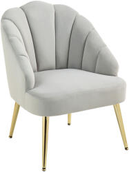 Homcom Kárpitozott Fotel Kagyló Formájú Háttámlával, Bársonyhuzatú Fotel Arany Lábakkal, 63x65x84 cm, Szürke
