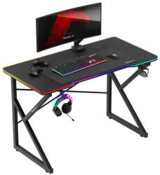 Greman Gamer Asztal, Íróasztal RGB 120x60cm Fekete